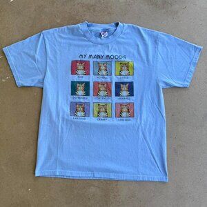 VINTAGE 90s CAT “MANY MOODS” BLUE GRAPHIC TEE